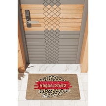 Rugmood Modern Dijtal Baskı Kırmızı Hoşgeldiniz Leopar Kapı Önü Paspası Çok Renkli