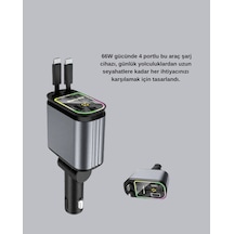 Hızlı Şarjlı 4 Portlu Araç Şarj Cihazı 66w Led Işıklı