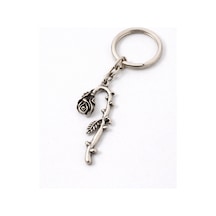 Black Rose Branch Gül Detaylı Eskitme Gümüş Renk Metal Anahtarlık