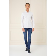 Efor Slim Fit Düğmeli Yaka Esnek Pamuk Klasik Beyaz Gömlek Gk 727 Beyaz