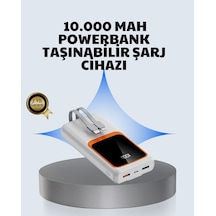 Kompakt 10000 Mah Powerbank Dijital Göstergeli, Type-c Ve Lightning Uyumlu Beyaz