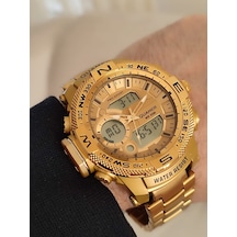 Quamer Erkek Kol Saati Analog Ve Digital Metal Sarı Kordonlu 2177 Sarı