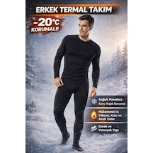 Namaldı Erkek Uzunkol Termal İçlik Takımı Şardonlu Kışlık Tayt & Tişört Esnek, Yumuşak, -20 Soğuklara Dayanıklı Siyah