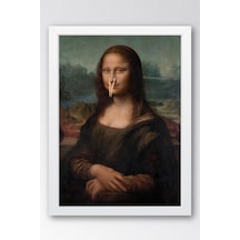 Burnu Mandallı Mona Lisa Çerçeveli Tablo - Wc Tuvalet İçin Tablo