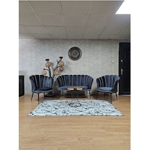 Zafir Papatya Çay Seti Koltuk Takımı Siyah Boyalı Sivriltme Ayak, Balkon, Salon, Ofis, Cafe Koltuk Takımı Füme