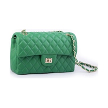 Nas Bag Kadın Çapraz Çanta Büyük Boy Zincirli Kapitone Çim Yeşili Nova En:26 Boy:16 Cm Yeşil