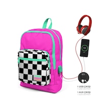 Coral High Kids Pembe Dama Desenli Usb Şarjlı Kulaklık Çıkışlı Okul Çantası