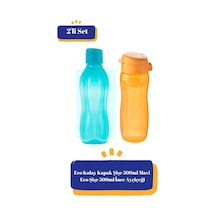 Eco Kolay Kapak Şişe 500 Ml Mavi Ve İnce Ayçiçeği Suluk Matara Çevre Dostu 2'li Set Mavi