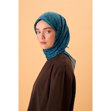 Silk Home İnce Pamuk Soft Eşarp Zümrüt Morcivert Turkuaz Desenli Kaymaz Dokulu Tok Duruşlu 90x90 Çok Renkli