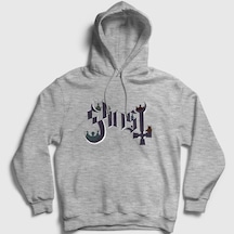 Presmono Unisex Logo Ghost Kapüşonlu Sweatshirt Gri Melanj