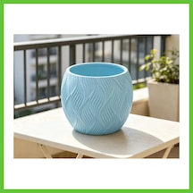 Bezos 3d Baskı Yapraklı Desenli Yuvarlak Saksı Tepsili Süzdürmeli Bitki Saksısı 15 Cm Dekoratif Çiçek - Mavi Dmc