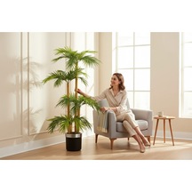 Yapay Palmiye Ağacı Bambu 4 Gövdeli 36 Yaprak 145 Cm Siyah Gümüş Saksılı Yeşil