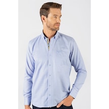 Tudors Klasik Fit Rahat Kesim Poplin Oxford Erkek Gömlek-23435 Mavi