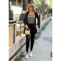Kadın Uzun Kollu Krep Üçlü Takım Siyah