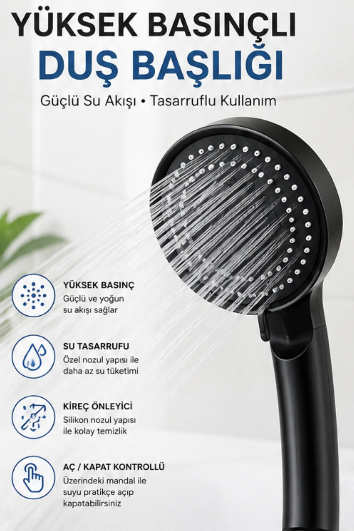 Yüksek Basınçlı Duş Başlığı Siyah Mod Ayarlı Su Tasarruflu Banyo Duş Başlığı Antrasit
