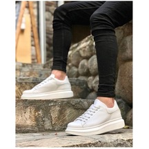 Erkek Cilt Deri Bağcıklı Sneaker Ortopedik Mevsimlik Günlük Ayakkabı-50-beyaz Beyaz