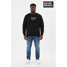 Süperlife Erkek Büyük Beden Milano İtalia Baskılı Bisiklet Yaka İnce Sweatshirt Spr26bsw956-9 Siyah