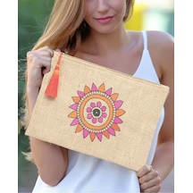 Ju Yaratıcı Tasarım Hasır Kadın Portföy & Clutch Çanta Turuncu