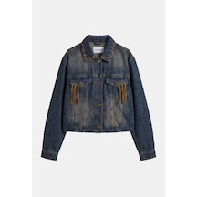 Kadın T.kot Rengi 2w6-8 Kemer Boy Süet Detaylı Tasarım Denim Ceket