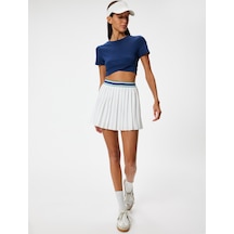 Koton Crop Spor Tişört Slim Fit Bisiklet Yaka Katlı Kısa Kollu Lacivert 4sak10284nk Lacivert