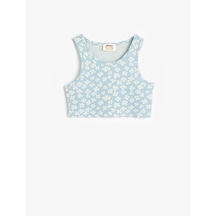 Koton Crop Atlet Kolsuz Çiçekli Bisiklet Yaka Mavi Desenli 5skg30040ak Mavi Desenli