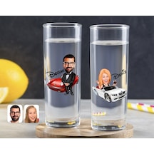 Kişiye Özel Renkli Baskılı Erkek Ve Kadın Karikatürlü İkili Vodka Bardağı-2 Çok Renkli