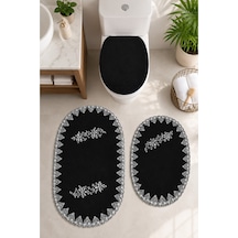 3lü Set Siyah Fransız Dantelli Lüks Banyo Paspası Kaymaz Tabanlı Çeyizlik Hediyelik Banyo Paspas Set