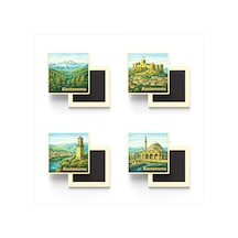 Kastamonu - 4'lü Memleket Seti - Baskılı Buzdolap Magneti Kare - 9x9 Cm - 4 Adet