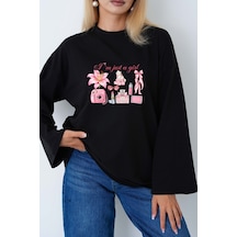 Medinenur Just A Girl Baskılı Tesettüre Uygun Geniş Kollu Body Siyah