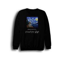 Vincent Van Gogh Baskılı Unisex %100 Pamuk Siyah Bisiklet Yaka Sweatshirt Siyah