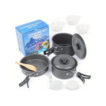 Tcherchi 9 Parça Kamp Tencere Seti Kamp Pişirme Tencere Ve Tava Seti, Açık Hava Pişirme Seti Gri