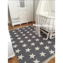 Gri Beyaz Yıldız Kaymaz Taban Halı Kilim Yolluk