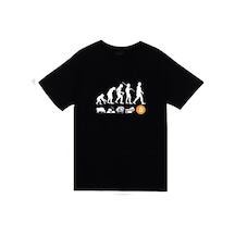 Human Evolution Insan Evrimi Money Evolution Bitcoin Baskılı Oversize Tshirt SIYAH