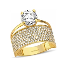 Altın Tektaş Alyans Yüzük Sıra Taşlı Ikisi Bir Arada 285793678