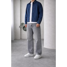 Bürke Erkek Gri Renk Baggy Fit Bol Kesim Denim Baggy Kot Pantolon