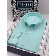 Slim Fit Uzun Kol Pamuklu Hediye Kutulu Kolay Ütülenebilir Erkek Gömlek Fs-002225 - Mint-2661