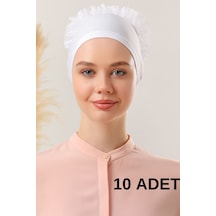 Kadın Tesettür 10'lu Fırfırlı Dikişli Bone Beyaz Beyaz