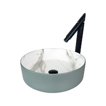 Faralya 40 Cm Mat Gri Calacatta Tezgah Üstü Çanak Lavabo Renkli