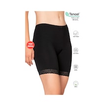 Özkan Underwear Özkan 27559 Kadın Pamuklu Modal Kumaş Paçası Dantel Detaylı Yüksek Bel Diz Üstü Tayt Esnek Rahat Yumuşak Siyah