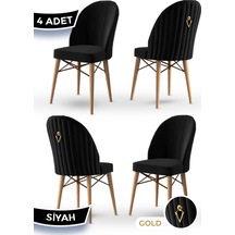 Canisa Ritim Serisi, 1.sınıf Babyface Kumaş Doğal Ahşap Ayak Gold Halkalı 4 Adet Siyah Sandalye Sandalye Siyah Ayaklar Doğal Ahşap