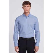 Sabri Özel Erkek Mavi Dar Kesim Slim Fit Pamuklu Düz Örme Uzun Kollu Düğmeli Yaka Gömlek Sabri Özel Erkek Mavi Dar Kesim Slim Fit Pamuklu Düz Örme Uzun Kollu Düğmeli Yaka Gömlek