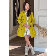 Riccotarz Kız Çocuk Çiçek Desenli Piliseli Sarı Trençkotlu Elbise 001