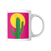 Kaktüs Baskılı Kupa Bardak Hediyelik Çay Kahve Kupası Coffee Mug Beyaz - Çok Renkli