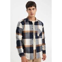 DeFacto Regular Fit Normal Kesim Kareli Oduncu Flanel Uzun Kollu Gömlek A5553AX24AUNV64 Lacivert