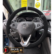Opel Insignia B Dikme Direksiyon Kılıfı Full Alcantara Süet Gri Yüzük Ve Gri Dikiş 2017-2022 Siyah