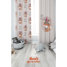 Bebek Tilki Desenli Baskılı Çocuk Ve Bebek Odası Fon Perdesi 2 Kanat - Prd-11 Çok Renkli