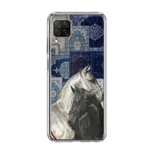Huawei P40 Lite Uyumlu Mavi Kilim Desenli Siyah Ve Beyaz At Baskılı Silikon Kılıf