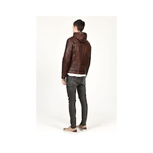 Dericlub Livorno Erkek Kapüşonlu Hakiki Deri Mont Camel Antik Camel