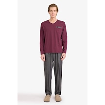 Defacto Regular Fit Çizgili Uzun Kollu 2li Flanel Takım G8179ax26spbr170 Bordo-br170