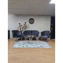Zafir Papatya Çay Seti Koltuk Takımı Krom Sivriltme Ayak, Balkon, Salon, Ofis, Cafe Koltuk Takımı Füme